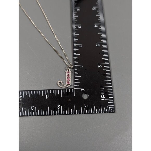 Pink Rhinestone Birthstone Initial Letter J Pendant Silver Tone Retro Necklace - Picture 9 of 9